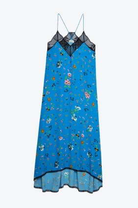Zadig & Voltaire Risty Dress in Azur | blue floral lace trimmed slip dresses | strappy fashion | skinny shoulder straps - flipped