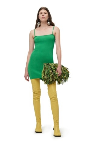 SIMON MILLER YAYA DRESS in Grass Green ~ spaghetti shoulder strap mini dresses ~ skinny strap clothes ~ strappy fashion - flipped