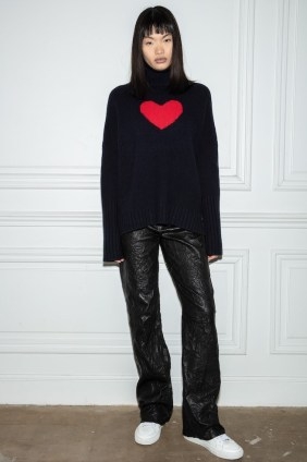 Zadig & Voltaire Alma Jumper in Encre | heart motif high neck jumpers | women’s sweaters - flipped