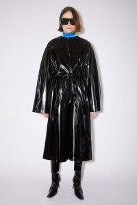 Acne Studios BELTED COAT in Black / shiny collarless tie waist coats / women’s designer clothes / womens outerwear