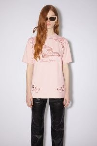 Acne Studios EMBROIDERED T-SHIRT in Powder pink / forever yours / organic cotton T-shirts / women’s slogan tee / womens casual tops