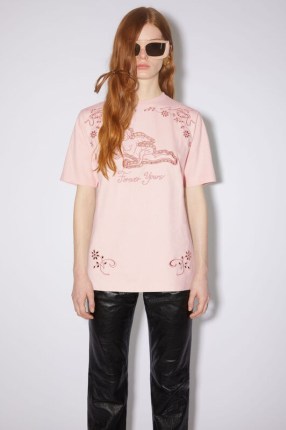 Acne Studios EMBROIDERED T-SHIRT in Powder pink / forever yours / organic cotton T-shirts / women’s slogan tee / womens casual tops