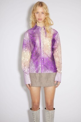 Acne Studios LACE BUTTON-UP SHIRT in Purple / women’s floral shirts / womens fashion - flipped