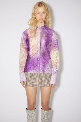 Acne Studios LACE BUTTON-UP SHIRT in Purple / women’s floral shirts / womens fashion