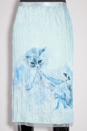 Acne Studios CAT PRINTED SKIRT in Light blue / cats print by Karen Kilimnik / fluid satin skirts / women’s designer fashion - flipped
