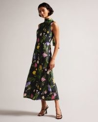 TED BAKER Addilin Cowl Neck Midi Slip Dress Black / sleeveless floral dresses / womens elegant occasion clothes