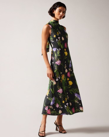 TED BAKER Addilin Cowl Neck Midi Slip Dress Black / sleeveless floral dresses / womens elegant occasion clothes - flipped