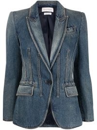 Alexander McQueen tailored denim jacket indigo blue | women’s designer jackets | womens luxury clothing