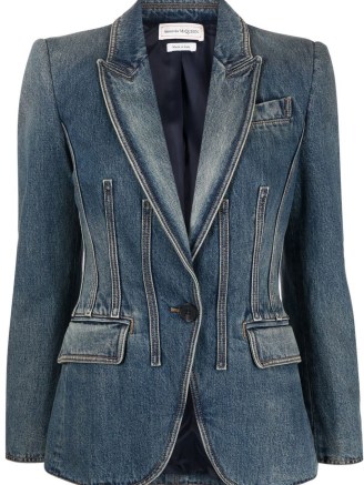 Alexander McQueen tailored denim jacket indigo blue | women’s designer jackets | womens luxury clothing
