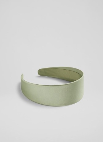 L.K. BENNETT Ariah Green Satin Wide Headband / smooth headbands / women’s hair accessories - flipped