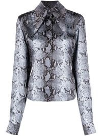 16Arlington pointed-collar snakeskin-print shirt in grey / women’s snake print shirts / oversized collars / womens clothes with animal prints