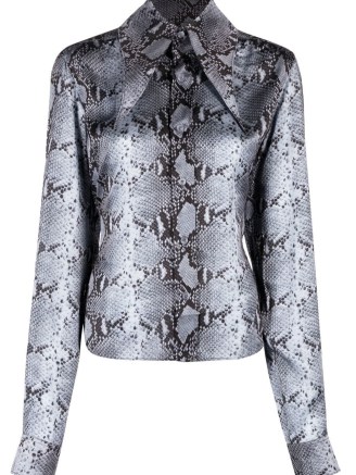 16Arlington pointed-collar snakeskin-print shirt in grey / women’s snake print shirts / oversized collars / womens clothes with animal prints - flipped