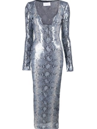 16Arlington Solaria snake-print sequinned dress in grey/blue / long sleeved sequin covered maxi dresses / women’s occasion clothes / womens luxury evening event clothing / luxe party fashion / animal prints - flipped