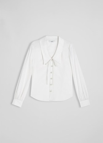 L.K. BENNETT Beecham White Cotton Collar Blouse ~ vintage style blouses ~ womens tops with oversized collars - flipped