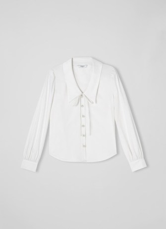 L.K. BENNETT Beecham White Cotton Collar Blouse ~ vintage style blouses ~ womens tops with oversized collars