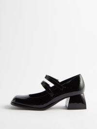NODALETO Bulla Bacara patent-leather Mary Jane pumps – chunky double strap Mary Janes – womens shiny block heel shoes
