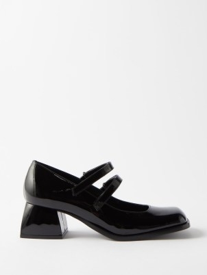 NODALETO Bulla Bacara patent-leather Mary Jane pumps – chunky double strap Mary Janes – womens shiny block heel shoes - flipped
