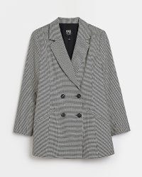 BLACK DOGTOOTH DOUBLE BREASTED BLAZER ~ women’s houndstooth checked blazers ~ womens longline check print jackets