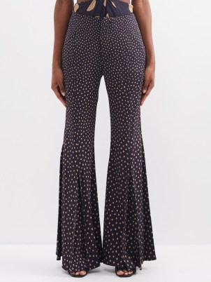 PROENZA SCHOULER High-rise flare-leg polka-dot trousers in black / women’s floaty spot print flares / womens tailored pants with exaggerated flared leg / luxury fashion - flipped