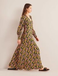 Boden Blouson Sleeve Maxi Tea Dress Emerald Night, Abstract Poppy / women’s floral bohemian dresses / womens boho clothing