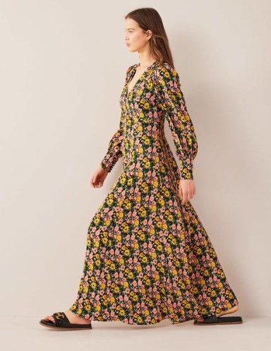 Boden Blouson Sleeve Maxi Tea Dress Emerald Night, Abstract Poppy / women’s floral bohemian dresses / womens boho clothing - flipped