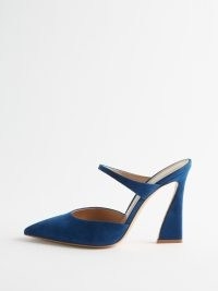 GIANVITO ROSSI 105 suede point-toe pumps in blue – angled block heels – women’s desigher shoes