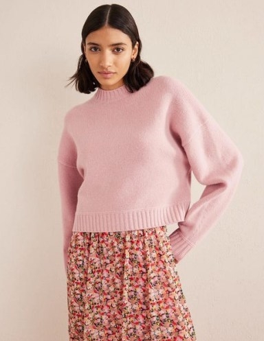 Boden Brushed Wool Cropped Jumper in Chalky Pink ~ boxy crop hem jumpers ~ women’s drop shoulder sweaters ~ womens knitwear - flipped