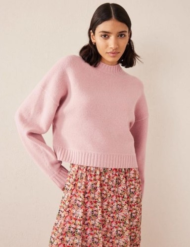 Boden Brushed Wool Cropped Jumper in Chalky Pink ~ boxy crop hem jumpers ~ women’s drop shoulder sweaters ~ womens knitwear