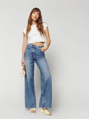 Reformation Cary High Rise Slouchy Wide Leg Jeans in Colorado | women’s blue denim clothing | womens casual fashion - flipped