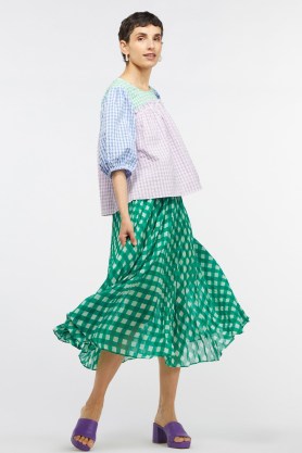 gorman Checked Chick Skirt / green and white checked skirts / women’s recycled fabric fashion / womens sustainable clothes - flipped