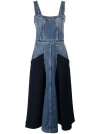 Chloé paneled denim midi dress in blue/navy blue ~ sleeveless square neck fit and flare dresses ~ A-line silhouette ~ womens designer fashion ~ women’s luxury clothing
