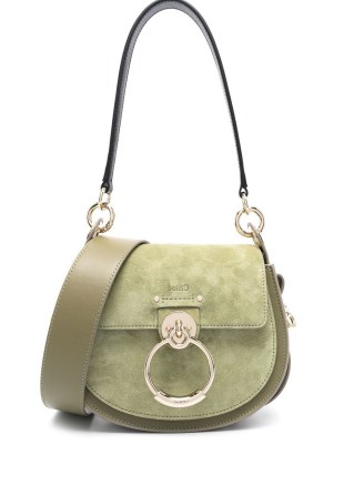 Chloé Tess sadle shoulder bag in lichen green ~ luxe leather bags ~ luxury suede handbags ~ women’s designer accessories - flipped