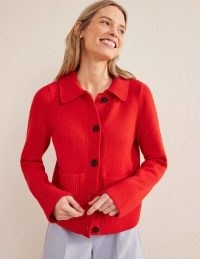 Boden Collared Cardigan in High Risk Red | button up pocket detail cardigans | women’s vibrant knitwear | retro knits | womens clothes