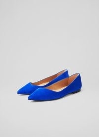 L.K. BENNETT Coral Blue Suede Pointed Flats – women’s flat shoes