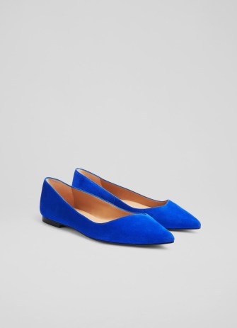L.K. BENNETT Coral Blue Suede Pointed Flats – women’s flat shoes - flipped