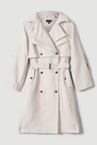 Karen Millen Cotton Sateen Layered Trench Coat in Stone | women’s belted coats