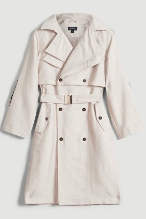 Karen Millen Cotton Sateen Layered Trench Coat in Stone | women’s belted coats - flipped