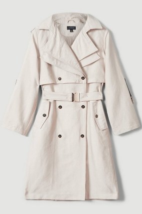 Karen Millen Cotton Sateen Layered Trench Coat in Stone | women’s belted coats