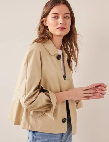 Boden Cotton Trench Jacket in Stone ~ women’s lightweight jackets for spring 2023 - flipped