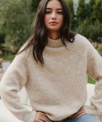 JENNI KAYNE Oversized Cotton Pullover in Oatmeal ~ women’s neutral turtleneck pullovers ~ luxury mock neck jumpers ~ womens luxe sweaters