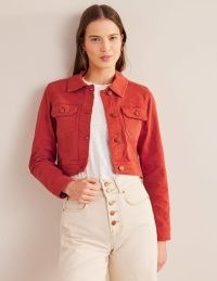 Boden Cropped Casual Cotton Jacket in Tomato / women’s red crop hem jackets
