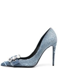 Dolce & Gabbana crystal-embellished denim pumps indigo blue ~ designer courts ~ luxury buckled court shoes