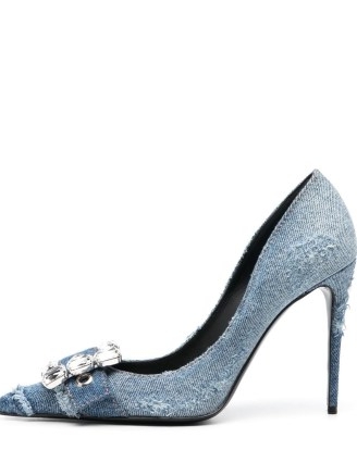 Dolce & Gabbana crystal-embellished denim pumps indigo blue ~ designer courts ~ luxury buckled court shoes