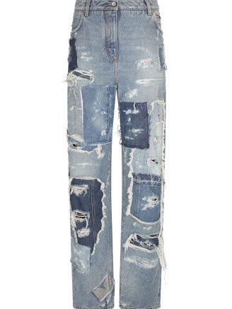 Dolce & Gabbana distressed patchwork wide-leg jeans in blue ~ women’s denim fashion ~ womens casual designer clothing ~ wide leg ~ patch details - flipped
