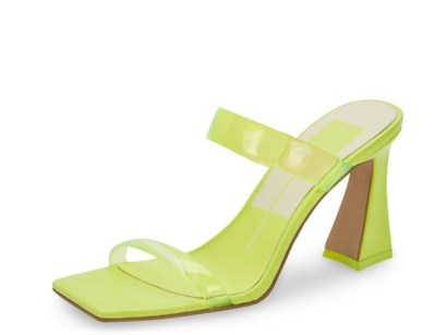 Dolce Vita Novah Sandal in Lime Green ~ citrus coloured square toe mule sandals ~ double strap block heel mules - flipped