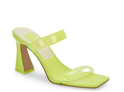 Dolce Vita Novah Sandal in Lime Green ~ citrus coloured square toe mule sandals ~ double strap block heel mules