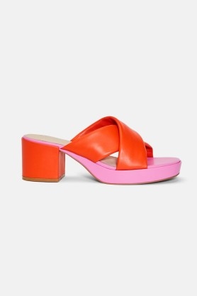 gorman Dont Cross Me Heel Orange/Pink / block heeled mules / colour block platform sandals - flipped