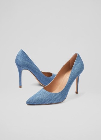 L.K. BENNETT Fern Blue Denim Pointed Toe Courts ~ high heel court shoes ~ stiletto heel pumps