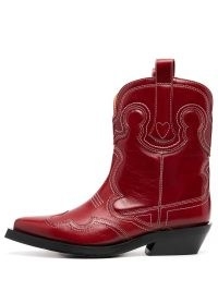 GANNI embroidered leather boots in cherry red ~ women’s western style footwear ~ womens cowboy fashion ~ cuban heels