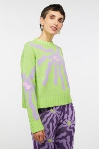 gorman Garden Party Knit Jumper in green – women’s organic cotton blend knitwear – womens floral jumpers – relaxed fit sweaters